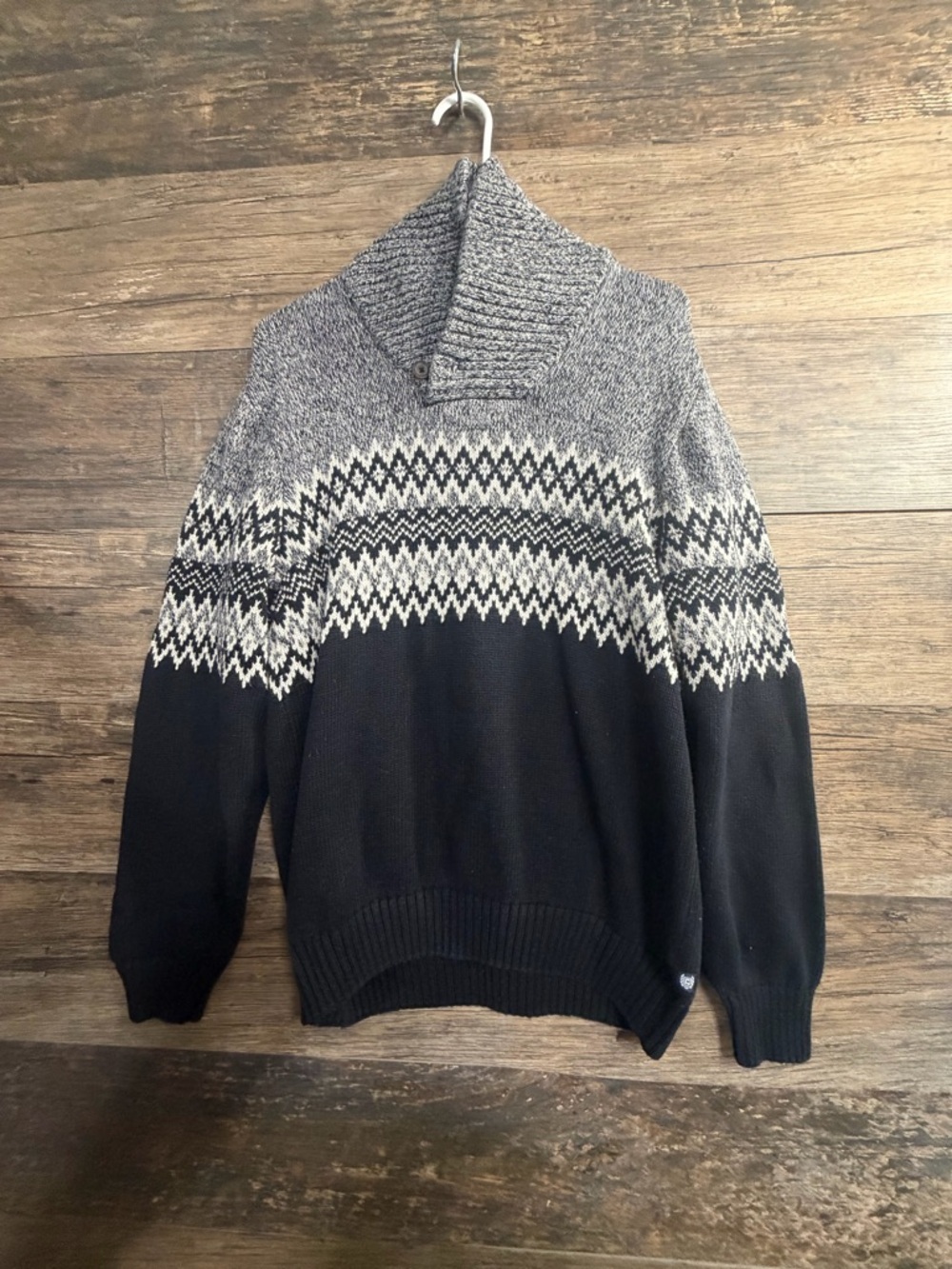 Chaps Women’s Turtleneck Fair Isle Sweater - Black, Gray, White